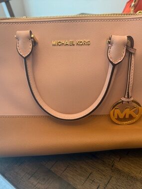 Michael Kors Pink Saffiano Leather Satchel with Gold Hardware